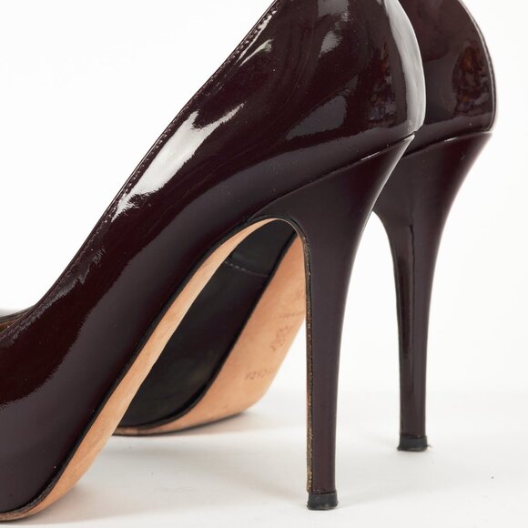 Escada Burgundy Patent-Leather Pointed-Toe Platform Pumps - Picture 7 of 8